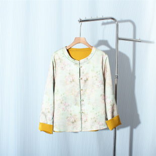 新中式撞色外套年轻款双面穿唐装改良宽松长袖国风缎面上衣高级感