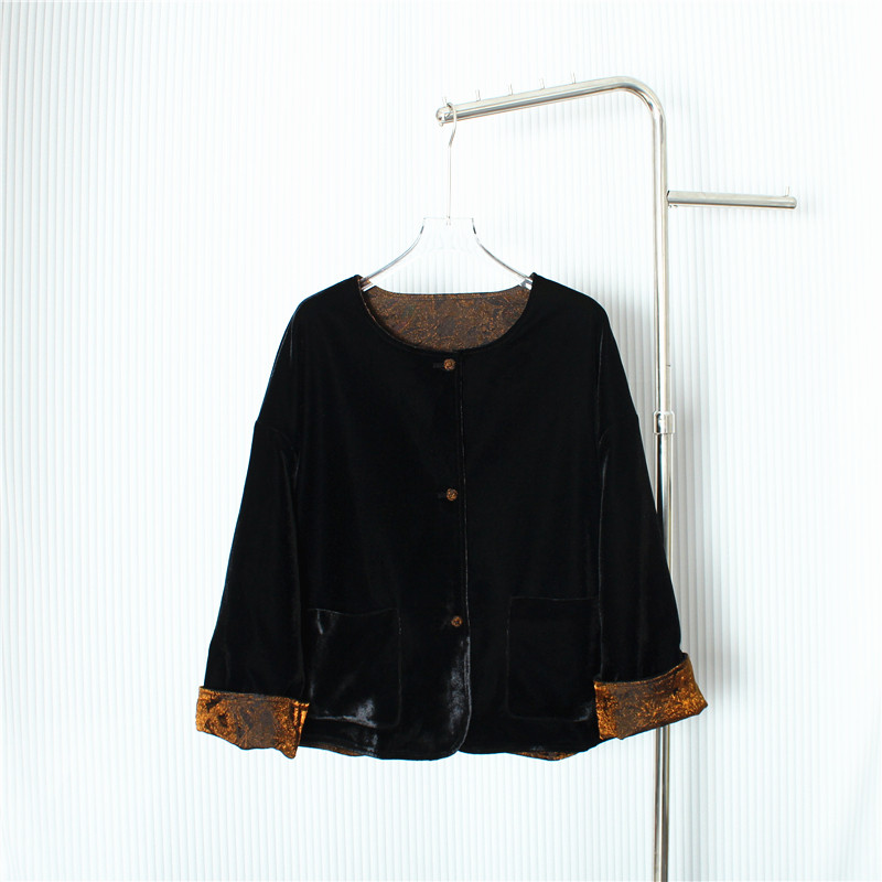 新中式国风复古两面穿短外套女秋季新款提花拼接丝绒宽松大码上衣,女装/女士精品,真丝上装,淘宝优惠券,粉丝福利购,淘宝优惠卷