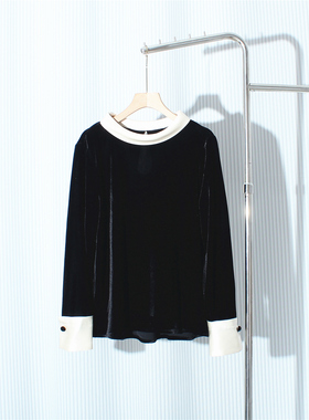 好品质~春秋巨好看的年轻版垂感丝绒上衣女长袖宽松拼接醋酸衬衫