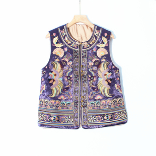 新中式国风刺绣马甲背心女装2025秋新款紫色复古高端唐装醋酸上衣