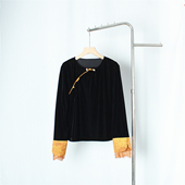 欧洲站国潮老钱风丝绒唐装 斜襟圆领蕾丝拼接衬衫 上衣2025秋季 新款