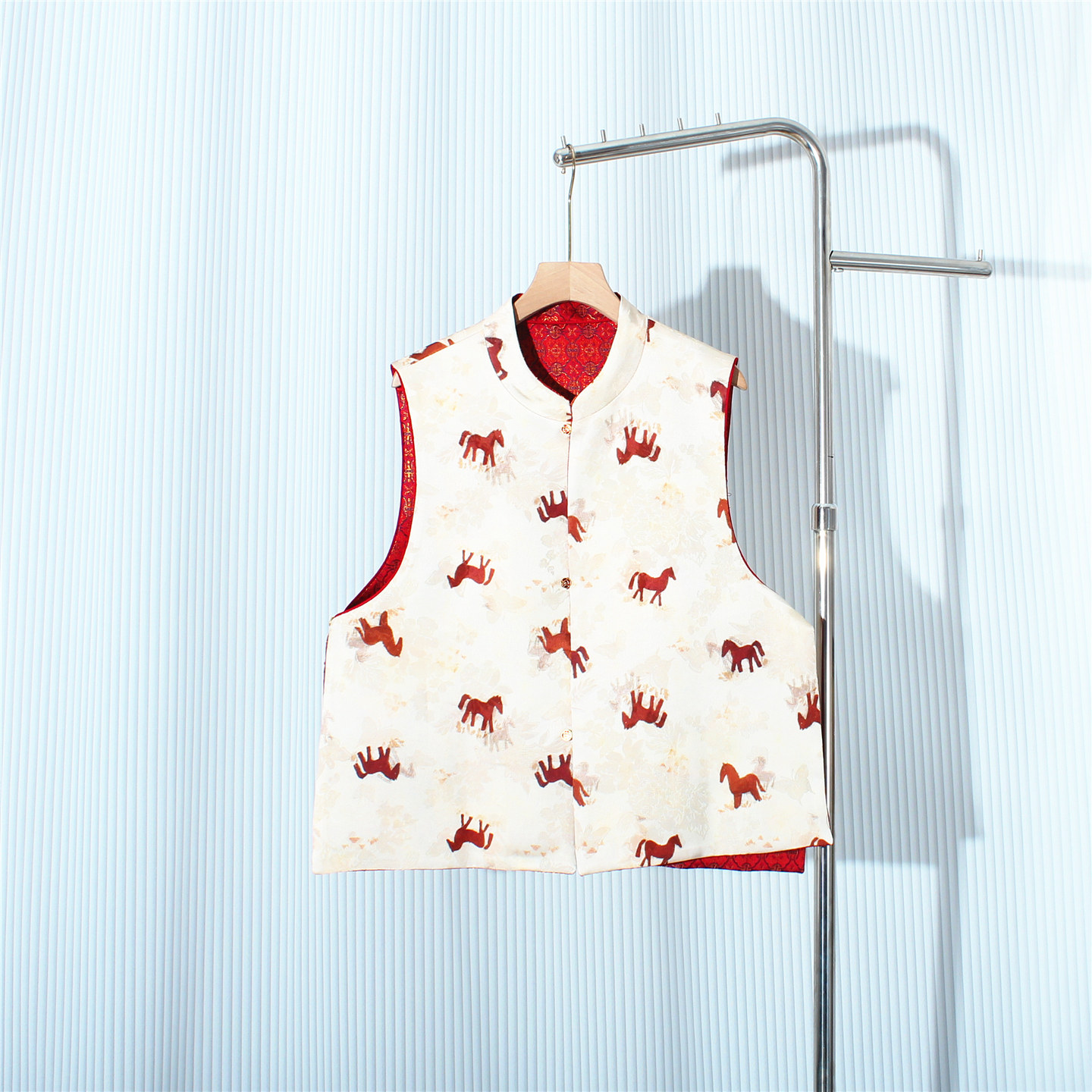 红色马甲新中式国风双面双穿外套女款春秋外穿提花马夹坎肩背心冬