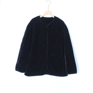 高端欧货2025年冬装新款圆领单排扣菱形格夹棉丝绒棉服棉衣女外套