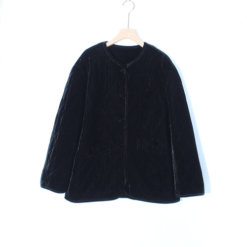 菱形格夹棉丝绒棉服棉衣女外套