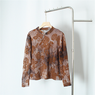 新中式国风植绒花朵微透打底衫上衣女2025秋季新款高级感长袖小衫