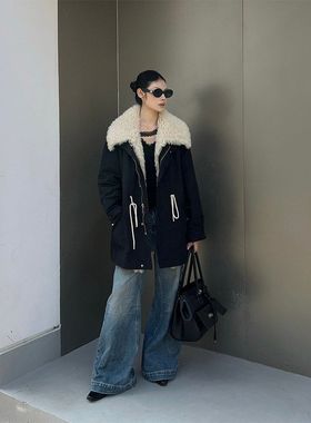 休闲宽松鹅绒羽绒服21232羊羔收腰冬复毛领服仿系带2025恩风古巴