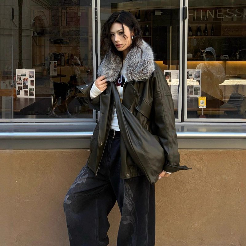 白90口袋2025鸭绒皮衣85500冬季羽绒服外套新款双排扣大夹绒羽绒