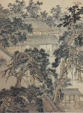 王翚 松乔堂图 复古字画横幅微喷仿古复制 书画临摹国画装饰