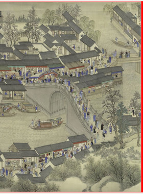 清 王翚等绘 康熙南巡图卷第七卷山水人物长卷高清微喷复制装饰画