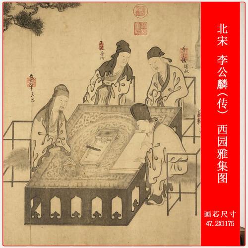 北宋 李公麟(传) 西园雅集图复古人物工笔长卷微喷仿古装裱复制品