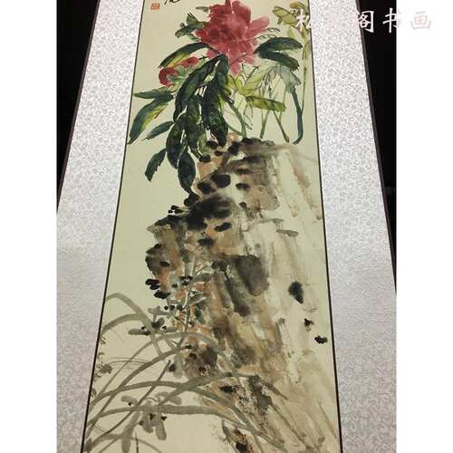 吴昌硕芍药图复古中式挂画写意花鸟字画仿古微喷复制装饰国画