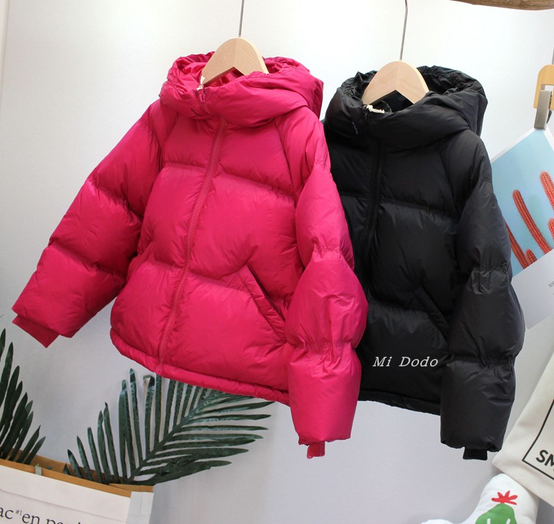 余140码 黑色 品牌男女童冬装90白鸭绒连帽羽绒服中大童保暖外套