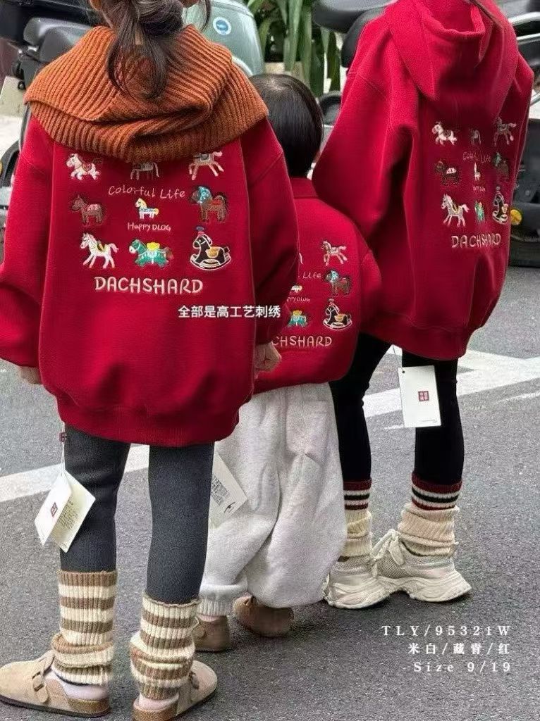 9-19品牌童装秋冬新中大童加绒连帽卫衣女童一体绒加厚上衣年服潮