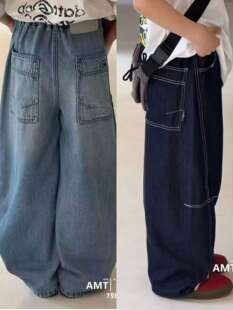 9-19码爱木橦新男女童软牛仔裤中大童韩范宽松休闲裤老爹裤春薄款