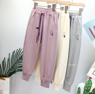 7-17码阳光爱橦童装春男女童新卡通小兔子刺绣中小童运动休闲长裤