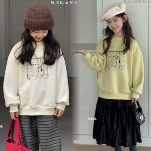 9-19码大E小e 秋冬新款男女童卡通小猫一体绒中大儿童加厚绒卫衣