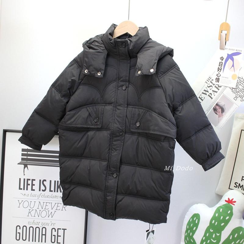 9-19码童乐鱼童装冬女童90白鸭绒中长款连帽羽绒服中大童保暖外套