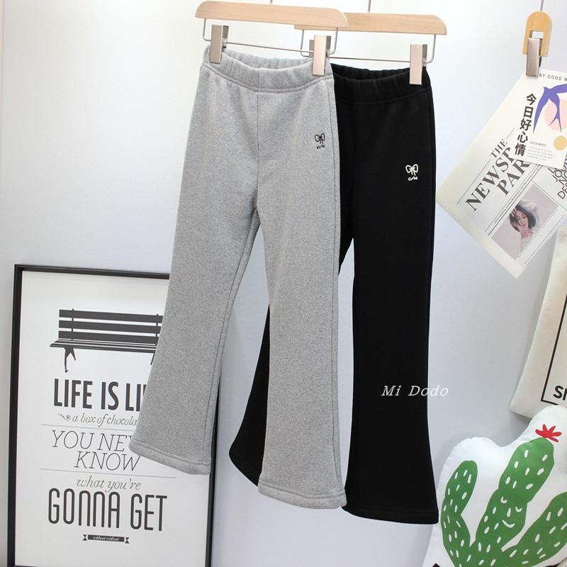 9-19码阳光爱橦女童刺绣标一体绒打底裤运动裤中大童修身微喇叭裤