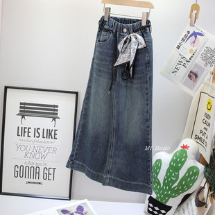 9-19码大E小e秋新女童洋气软牛仔裤中大童韩范宽松休闲阔腿直筒裤