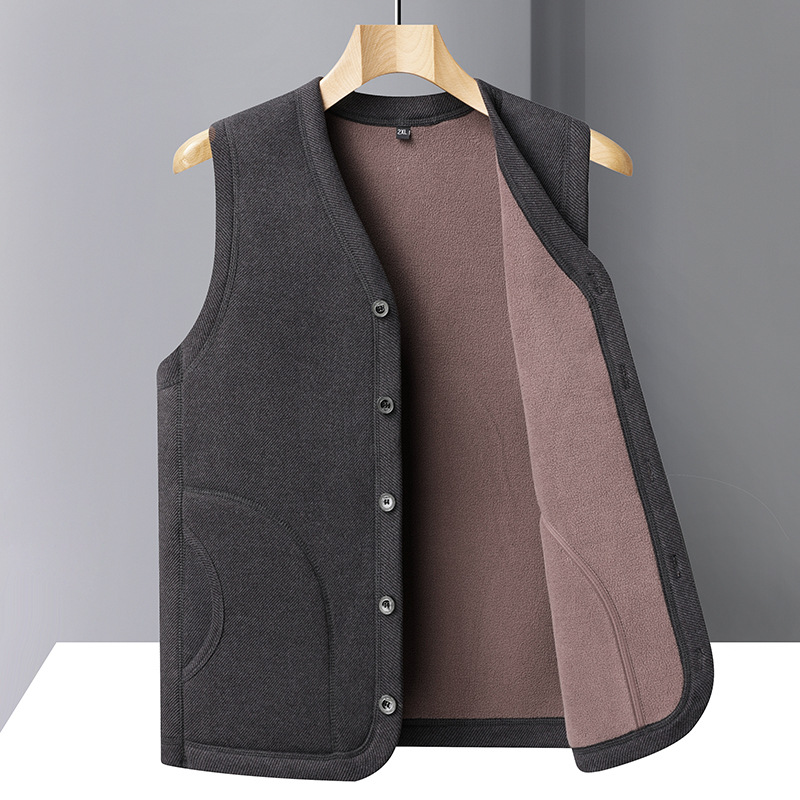 男士加绒马甲秋冬新款V 领男装中老年商务休闲爸爸装简约保暖背心