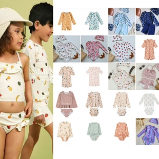 ins款 女中小童吊带分体连体度假 防晒男宝宝沙滩裤 儿童泳衣长袖