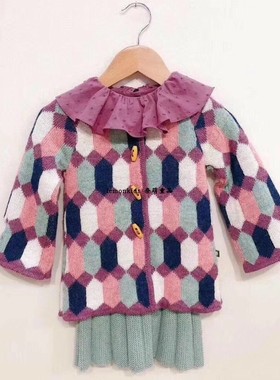 uf系列秋冬女童羊驼毛坑条纹款半身裙彩色开衫紫色荷叶边领现货