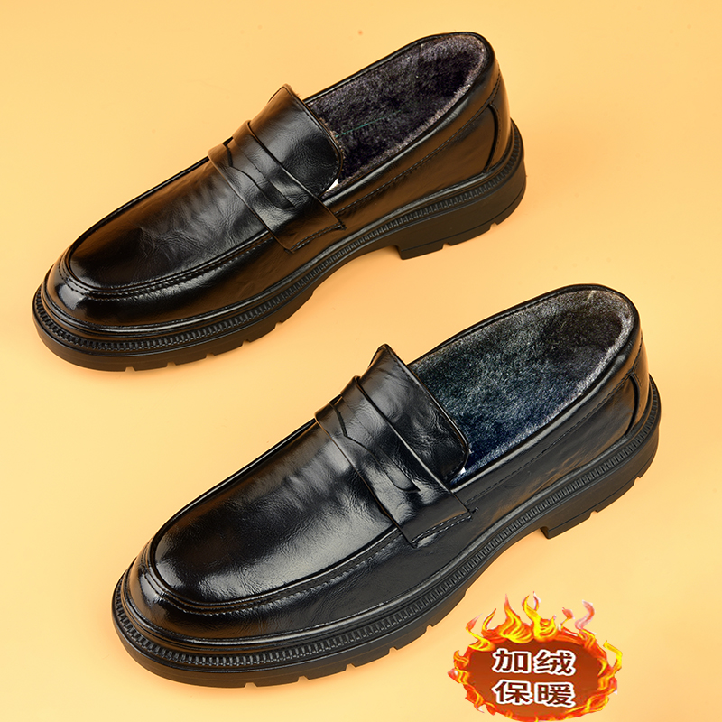 一脚蹬男鞋冬季加绒保暖棉皮鞋男