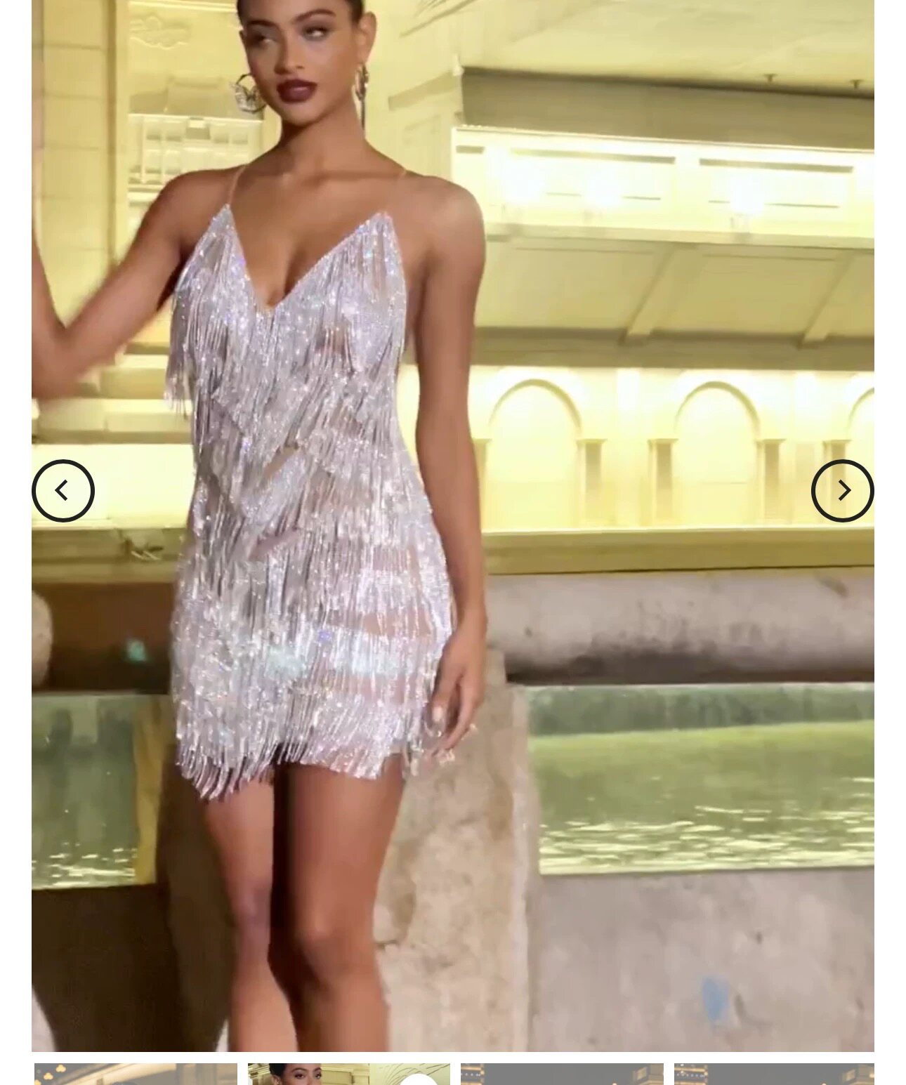 美国博主同款夏性感V领流苏拼接亮片修身包臀连衣裙礼服裙