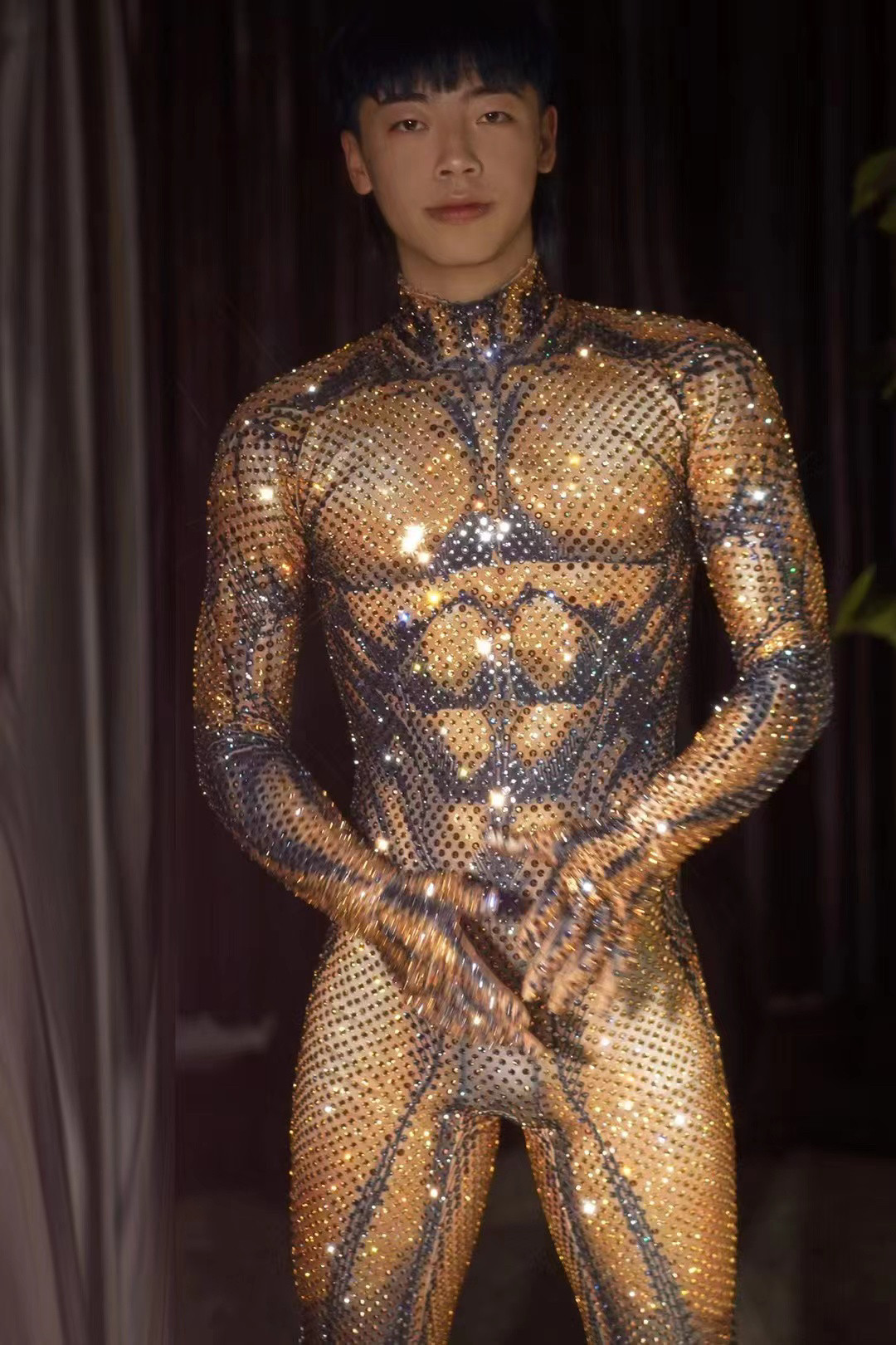 舞台演出服男装高端腹肌贴身连体服酒吧嘉宾夜场夜店DJ舞台歌手