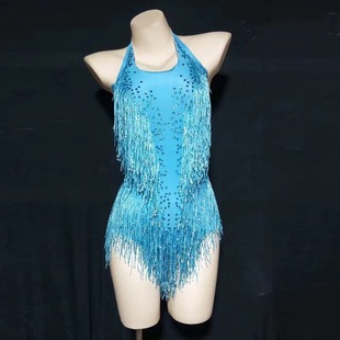 演出服gese流苏亮钻无袖 拉丁比赛舞 性感蓝色绿色红色多色短裤