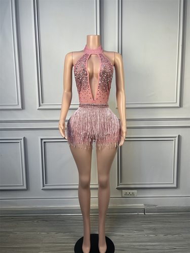 性感挂脖流苏短裙夜店酒吧蹦迪晚装派对礼服性感舞台演出服