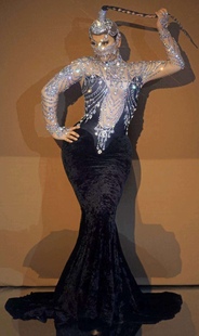 演出服闪亮钻石美人鱼礼服舞会晚优雅华丽的黑色鸡尾酒礼服