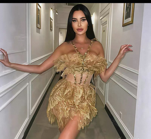 高端唯美金色轻薄金蟾翼短裙歌手gogo嘉宾演出酒吧dj舞蹈ds夜场服