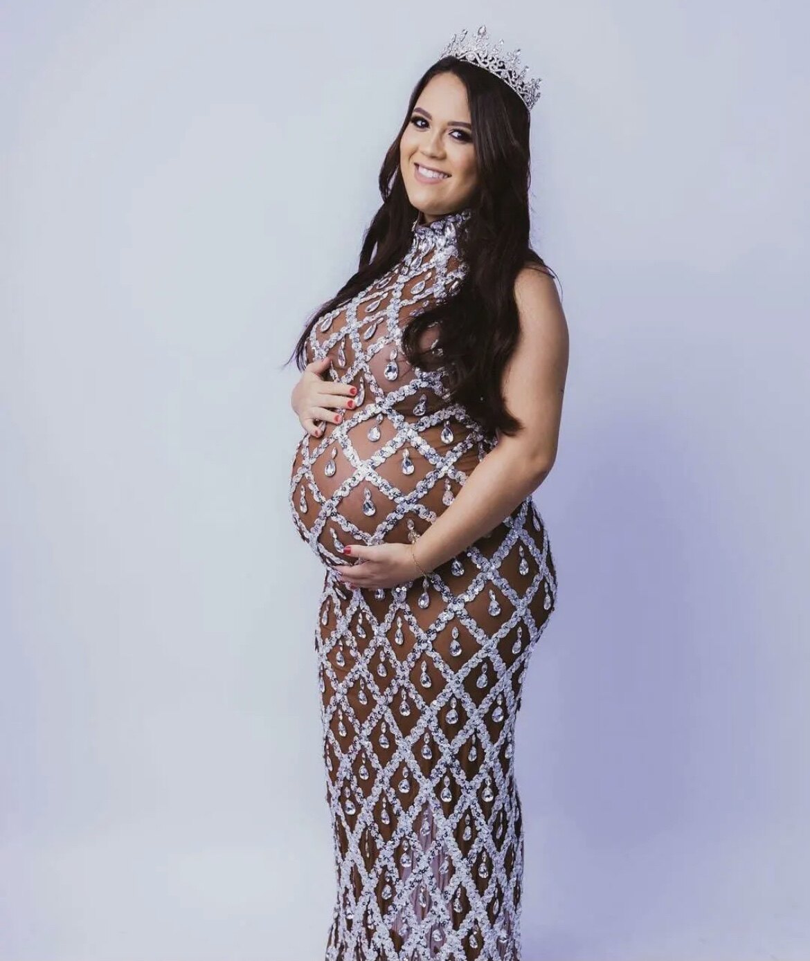 满钻闪亮钻石棕色网眼女士气质高端气质名媛生日礼服