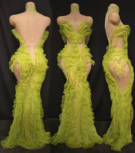 原创重工仙气飘飘波浪网纱鱼尾长裙环球小姐大赛走秀主持领奖礼服