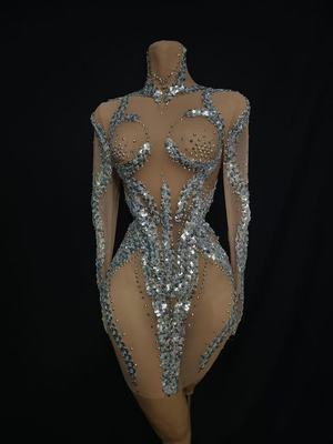 大气重工晚宴裙性感网纱满钻连衣裙女歌手演出服模特艺人秀场礼服