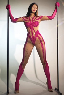 杂技特技表演现代舞模特走秀满钻舞表演服装连体性感演出服