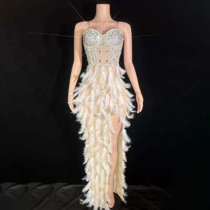 新款高端奢华抹胸羽毛高开叉订婚宴礼裙红毯公司年会颁奖礼晚礼服,商务/设计服务,礼品定制,淘宝优惠券,粉丝福利购,淘宝优惠卷