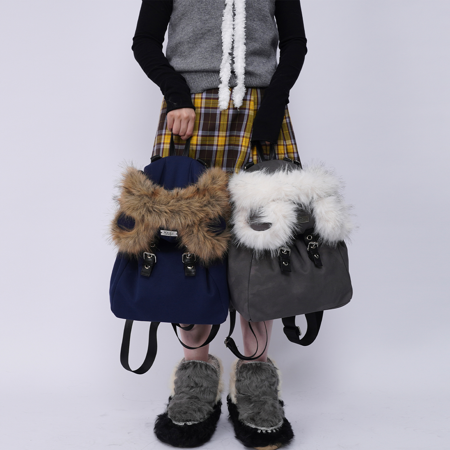 rebirth野生设定兔耳朵双肩包女2025秋冬可爱上课毛毛包斜挎书包