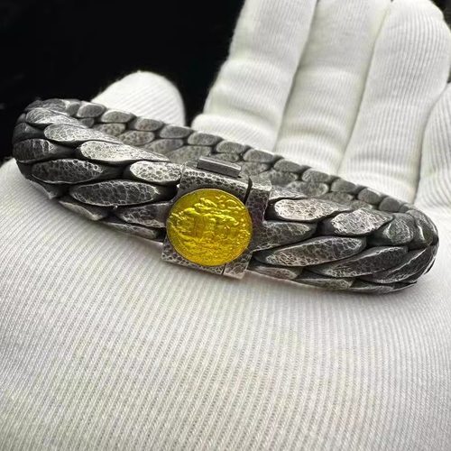 三马鞭银手链纯银999男款