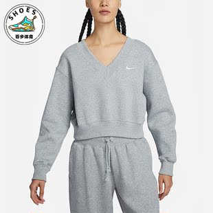 女士针织加绒V领套头短款 Nike 耐克正品 新款 063 卫衣FN3652