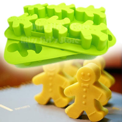 新款圣诞6连笑脸雪人姜饼人糖果棒棒糖巧克力硅胶蛋糕烘培软模具