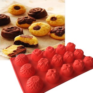 新款15连孔不同花型向日葵玫瑰花糕点心半圆球夹心巧克力硅胶模具