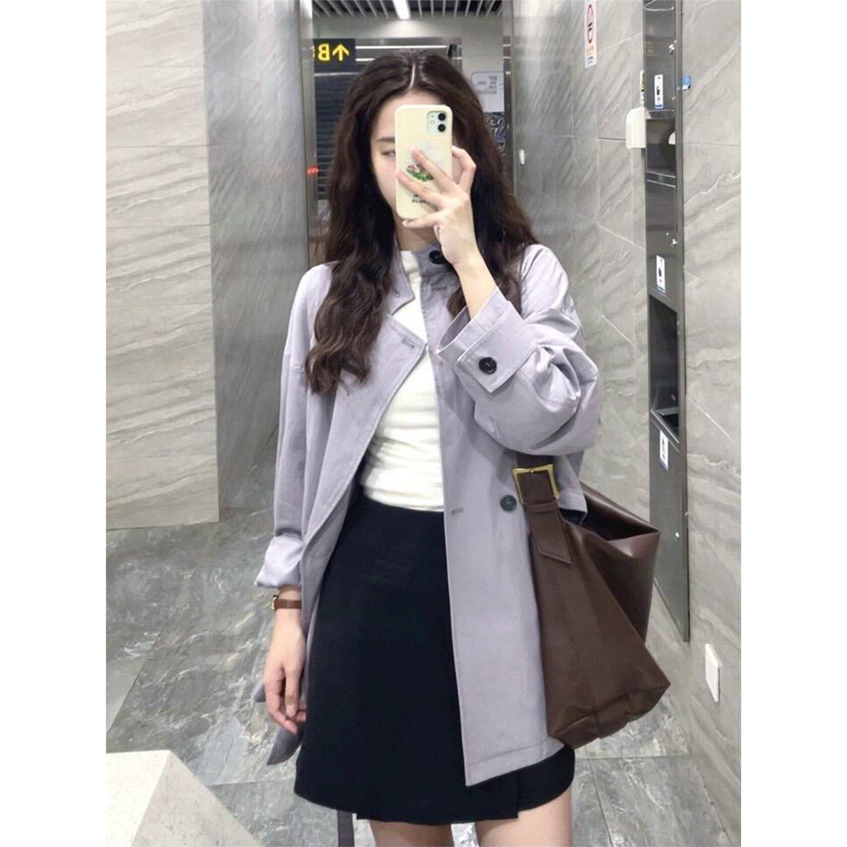 TP韩系紫色风衣外套女春