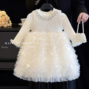 女童连衣裙秋冬洋气小香风公主裙高级感蓬蓬裙加绒生日礼服蛋糕裙