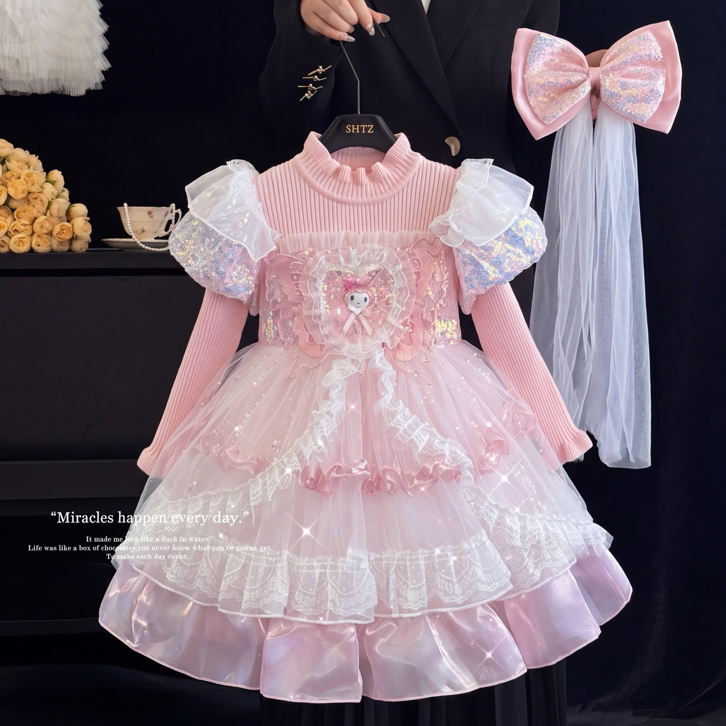 爱莎公主裙女童秋冬连衣裙冰雪奇缘生日礼服洛丽塔加厚艾莎毛衣裙
