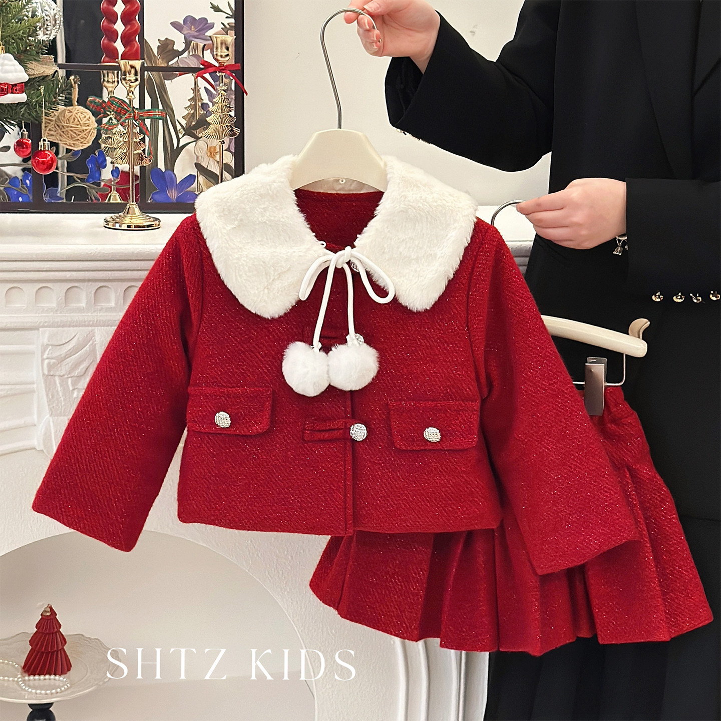 女童新年衣服2026新款洋气小香风外套百褶裙套装小女孩红色拜年服,童装/婴儿装/亲子装,套装,淘宝优惠券,粉丝福利购,淘宝优惠卷