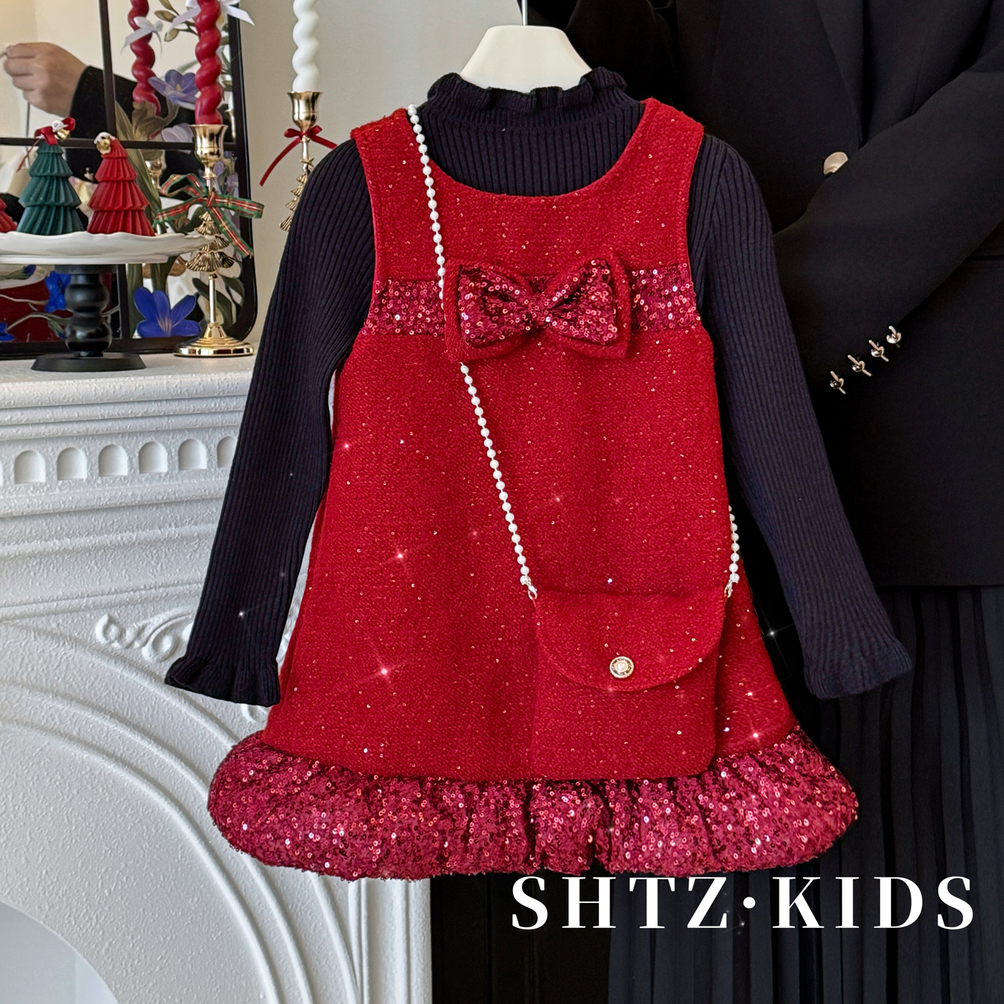 女童秋冬季时髦洋气蝴蝶结背心裙