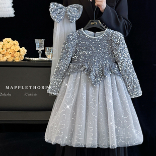 女童加绒连衣裙冬装儿童生日公主裙小女孩高级感富家千金感礼服裙
