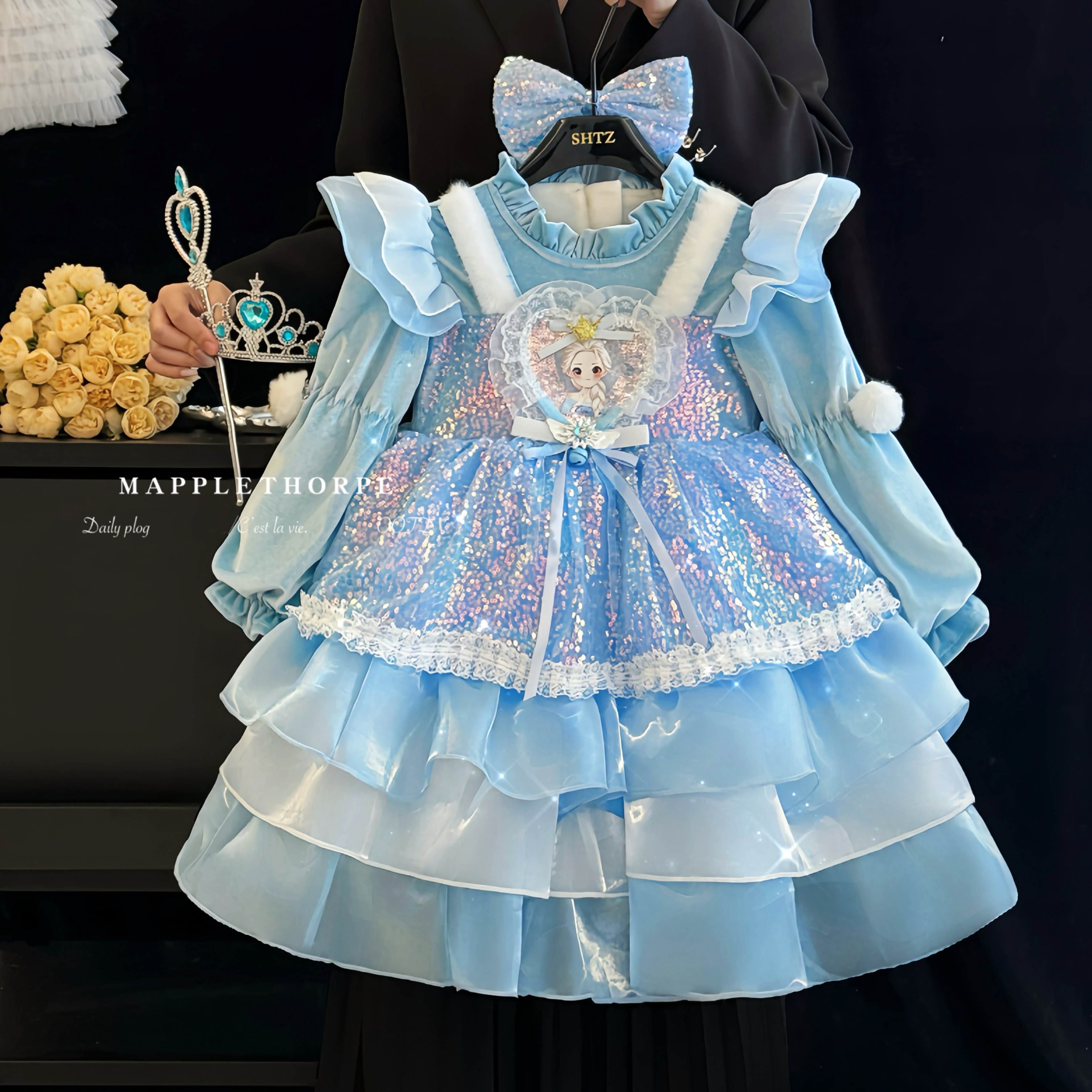 女童秋冬爱莎加绒生日蛋糕礼裙